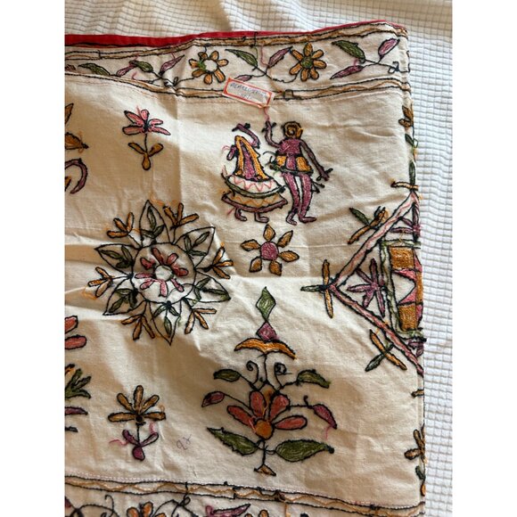 Indian Hand Embroidered Folk Art Floral Cotton Table Runner table top wall - Picture 10 of 15